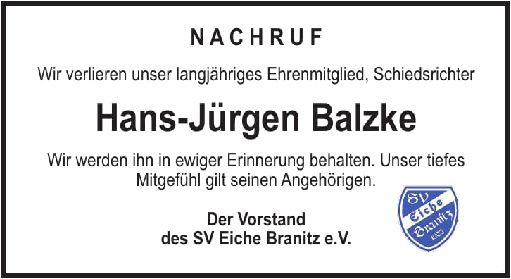Nachruf Hans-Jürgen Balzke