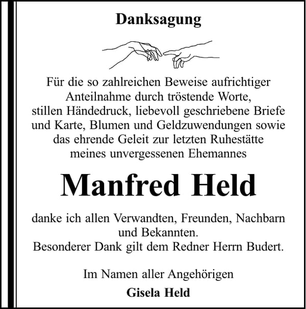 Danksagung Manfred Held