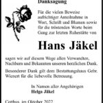 Danksagung Hans Jäkel