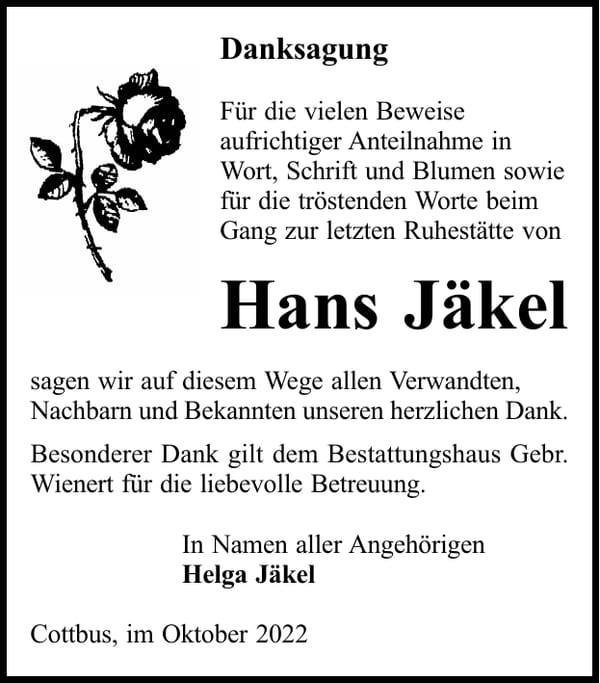 Danksagung Hans Jäkel