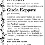 Danksagung Gisela Koppatz, geb. Schimmang