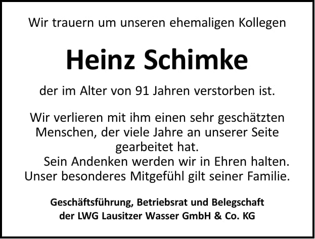 Nachruf Heinz Schimke