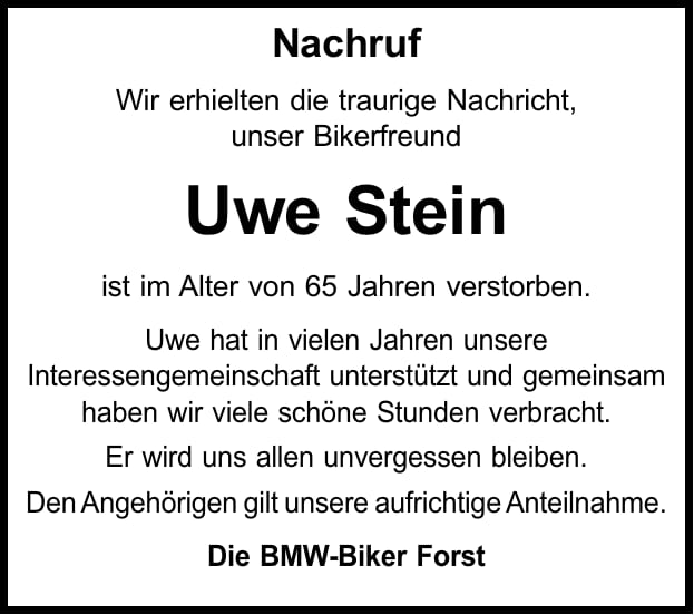 Nachruf Uwe Stein