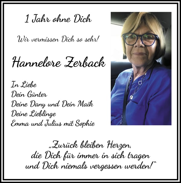 Jahresgedenken Hannelore Zerback