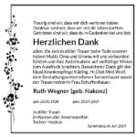 Traueranzeige Ruth Wegner, geb. Nakonz