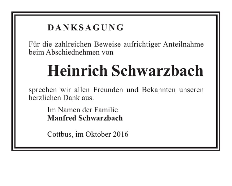 Danksagung Heinrich Schwarzbach