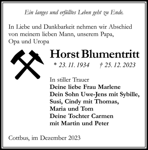 Traueranzeige Horst Blumentritt