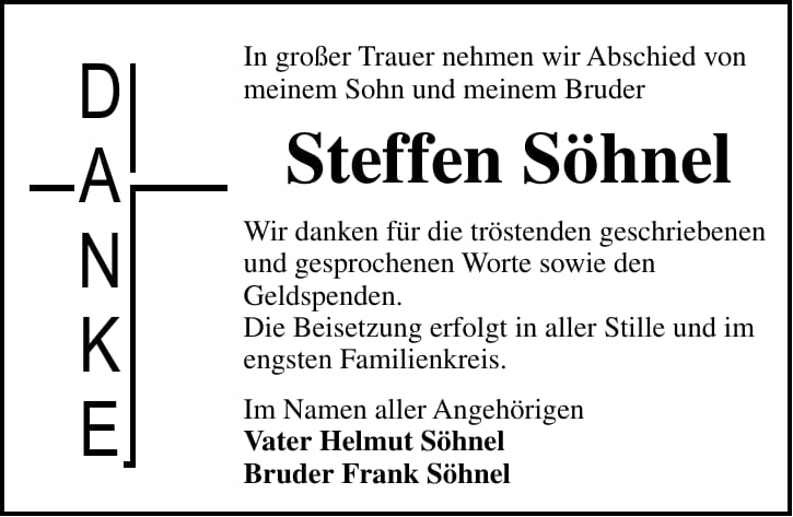 Traueranzeige Steffen Söhnel
