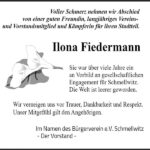 Traueranzeige Ilona Fiedermann