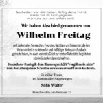 Traueranzeige Wilhelm Freitag