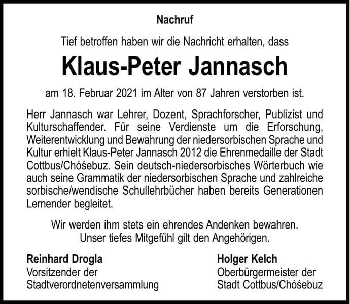 Nachruf Klaus-Peter Jannasch