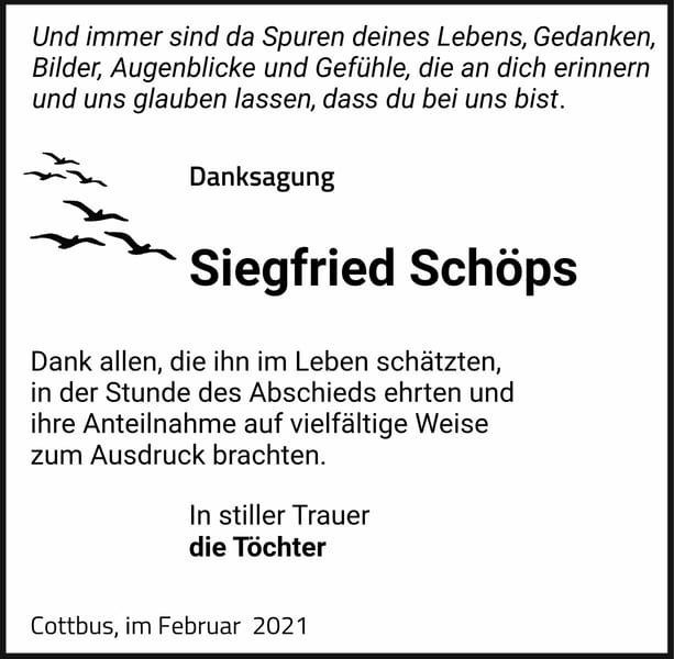 Danksagung Siegfried Schöps