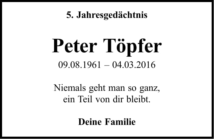 Jahresgedenken Peter Töpfer