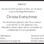 Traueranzeige Christa Kretschmer
