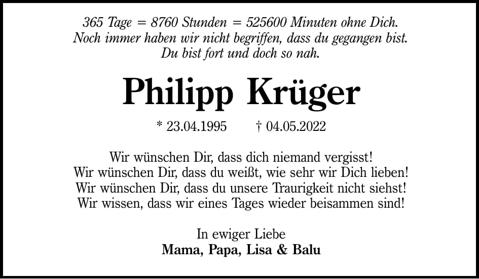 Jahresgedenken Philipp Krüger