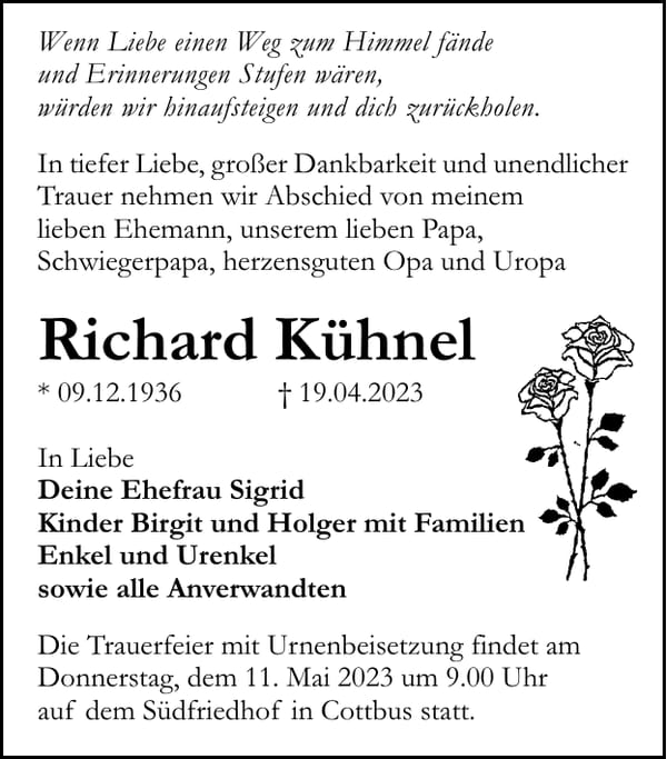 Traueranzeige Richard Kühnel