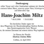 Danksagung Hans-Joachim Miltz
