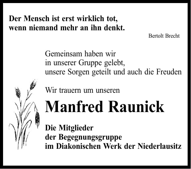 Nachruf Manfred Raunick