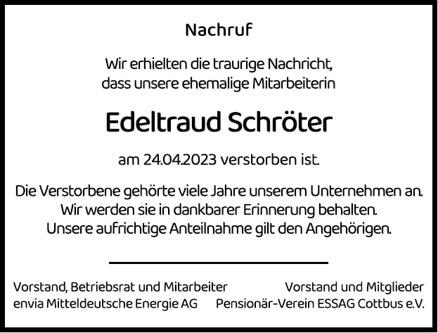 Nachruf Edeltraud Schröter