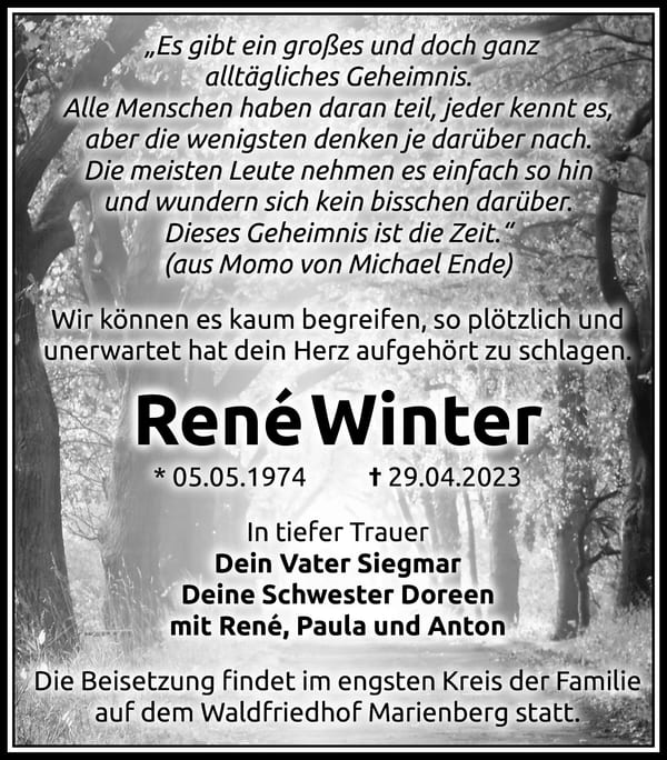 Traueranzeige René Winter