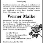 Danksagung Werner Malke