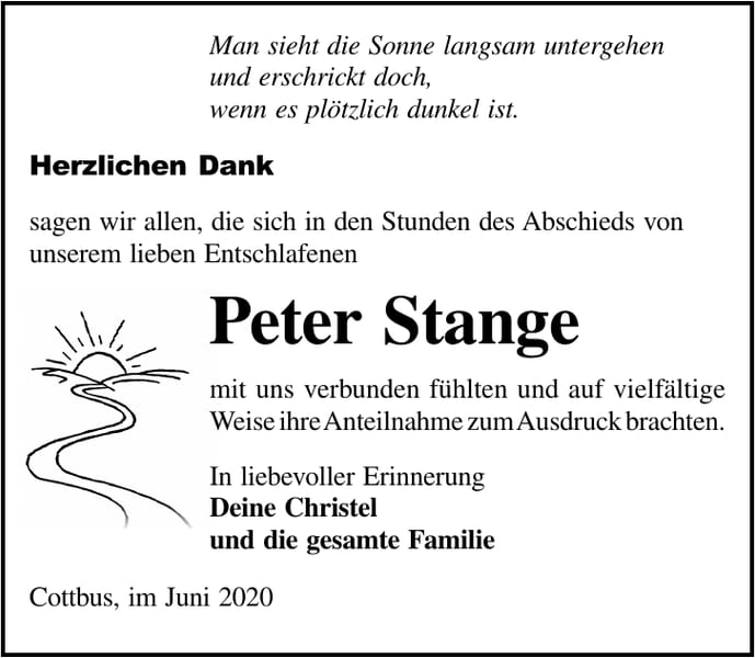 Danksagung Peter Stange