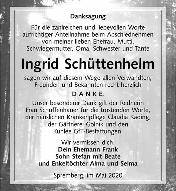 Danksagung Ingrid Schüttenhelm