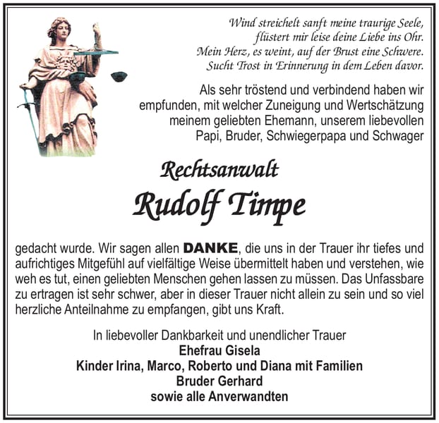 Traueranzeige Rechtsanwalt Rudolf Timpe