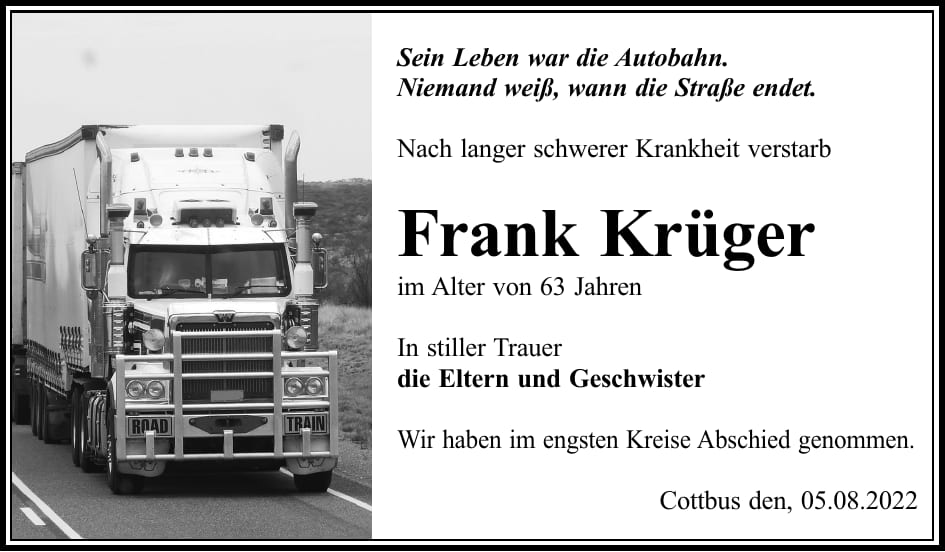 Traueranzeige Frank Krüger