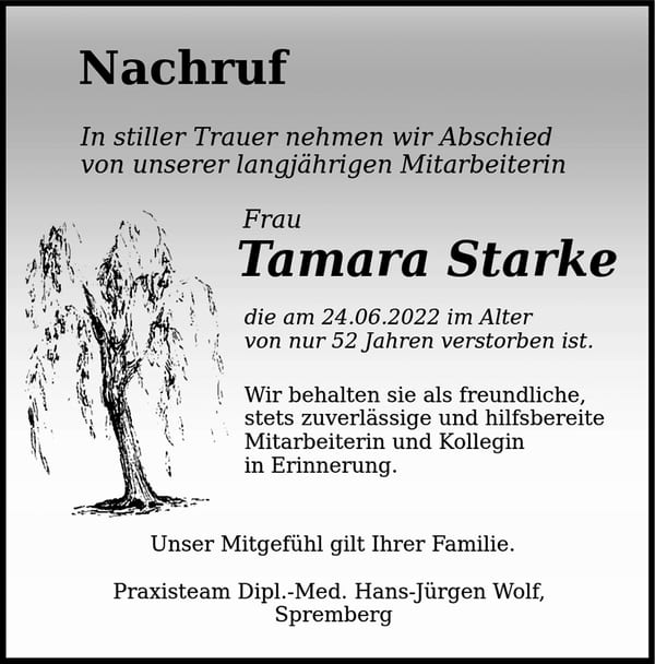 Traueranzeige Tamara Starke