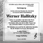 Traueranzeige Werner Hallitzky