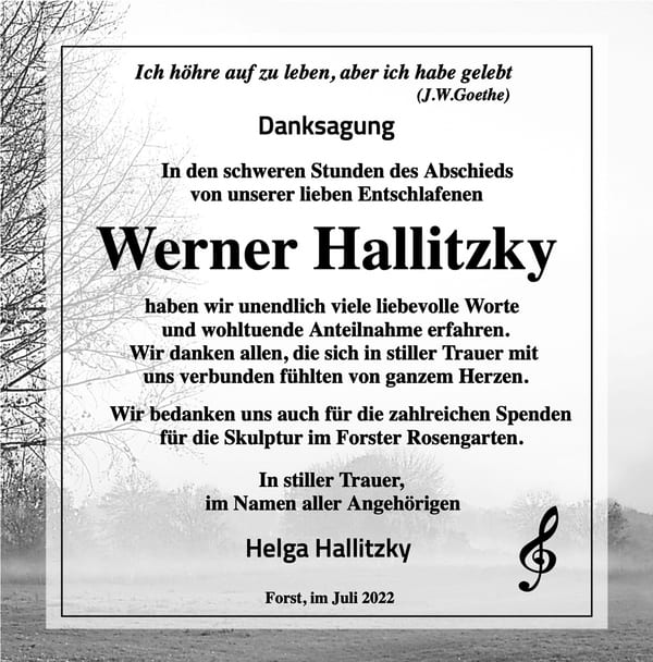 Traueranzeige Werner Hallitzky