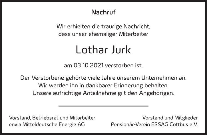 Nachruf Lothar Jurk