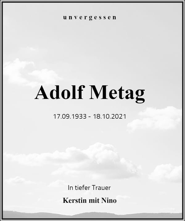 Traueranzeige Adolf Metag