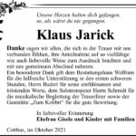 Danksagung Klaus Jarick