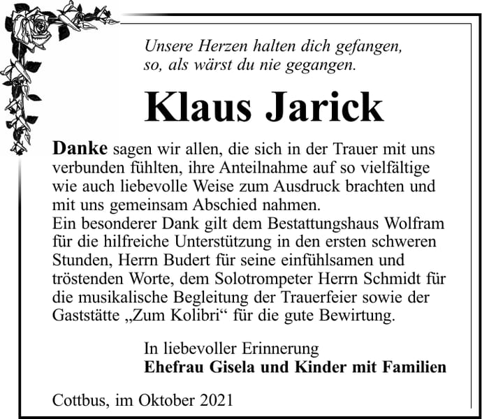 Danksagung Klaus Jarick