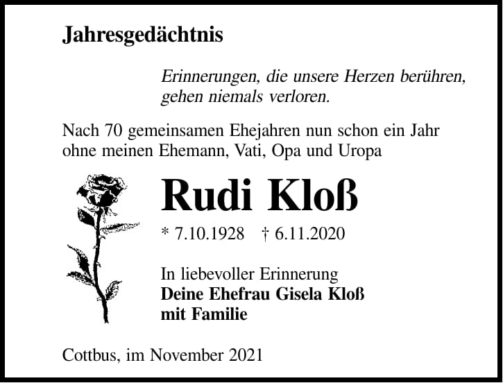 Jahresgedenken Rudi Kloß