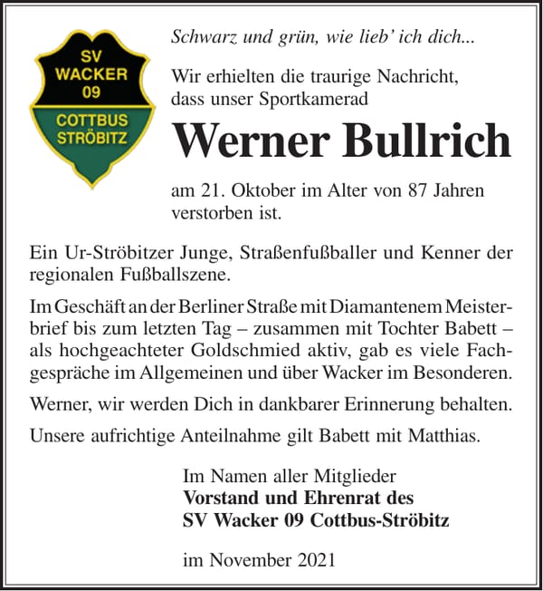 Nachruf Werner Bullrich