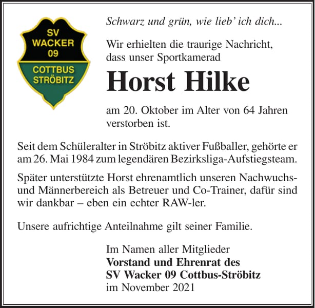 Nachruf Horst Hilke