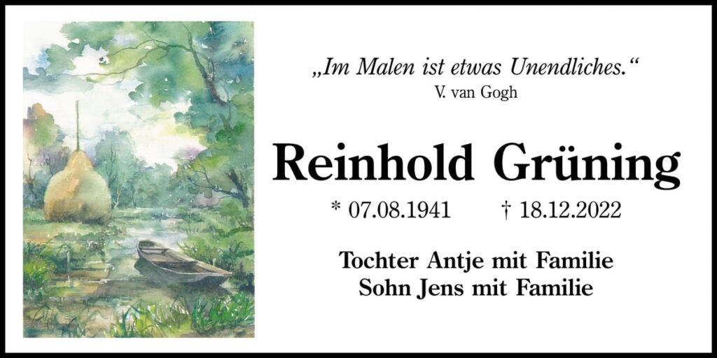 Traueranzeige Reinhold Grüning