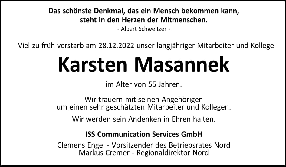 Nachruf Karsten Masannek