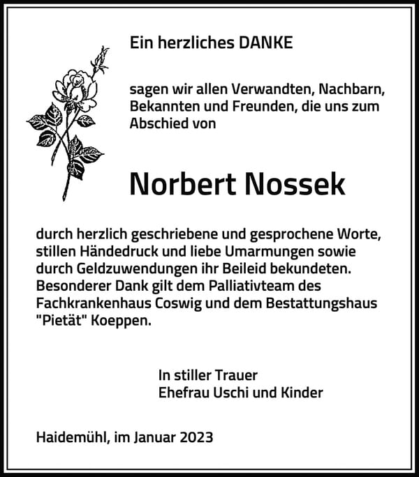 Danksagung Norbert Nossek