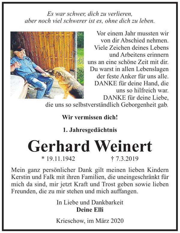 Traueranzeige Gerhard Weinert