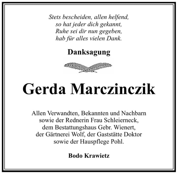 Danksagung Gerda Marczinczik