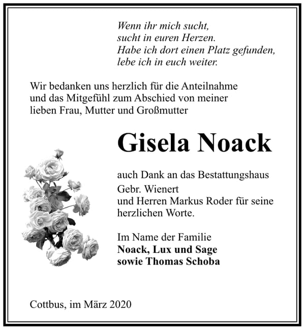 Danksagung Gisela Noack
