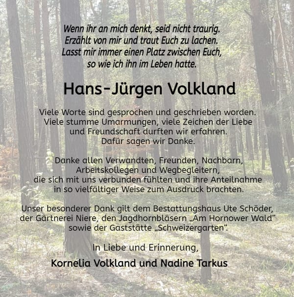Traueranzeige Hans-Jürgen Volkland