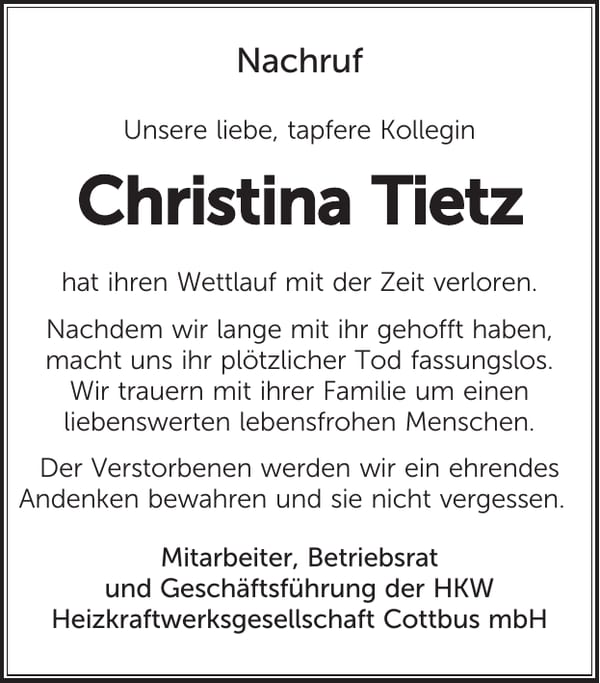 Nachruf Christina Tietz