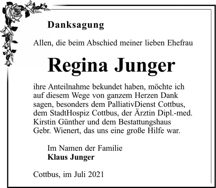 Danksagung Regina Junger