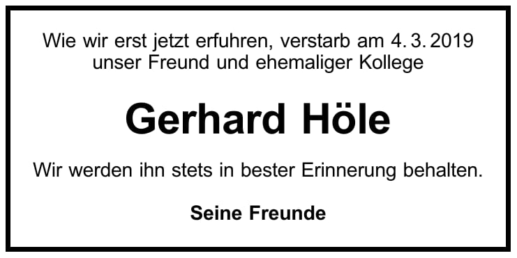 Nachruf Gerhard Höle