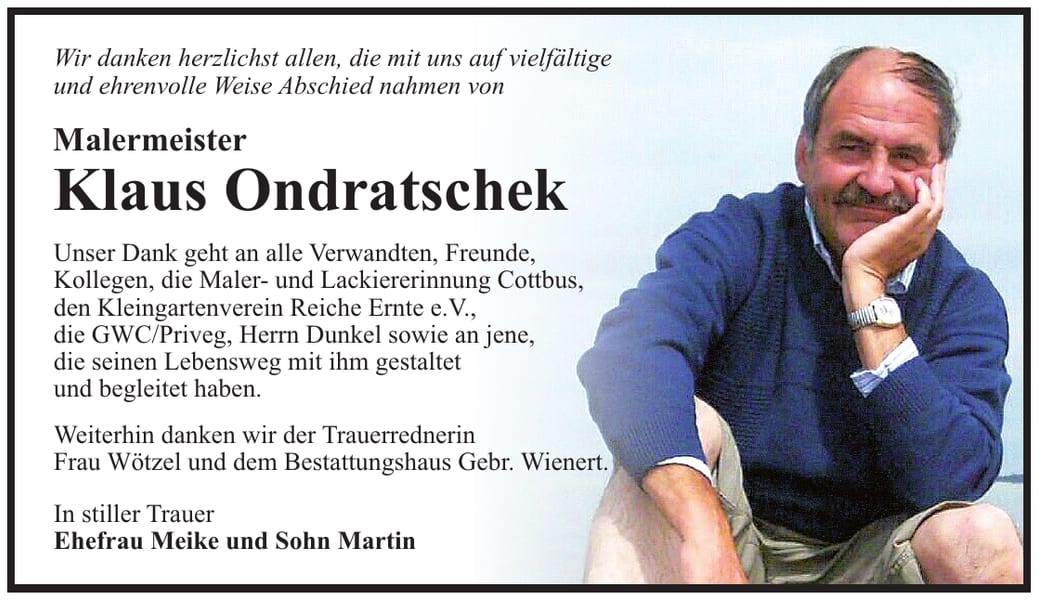 Danksagung Klaus Ondratschek